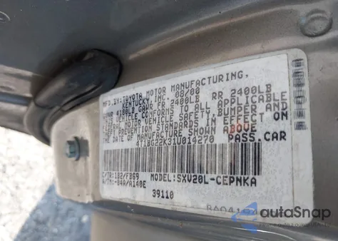 2001 Toyota Camry Le из США, поврежденный, VIN 4T1BG22K31U014270